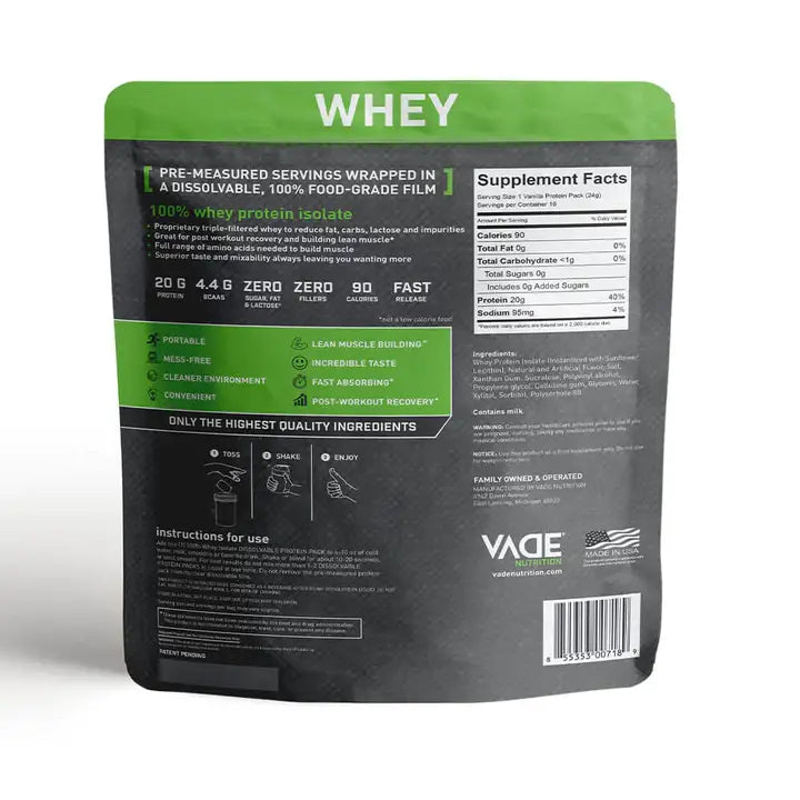 Vade Protein Packs Strawberry Milkshake - 100% Whey Isolate Protein: 30ct