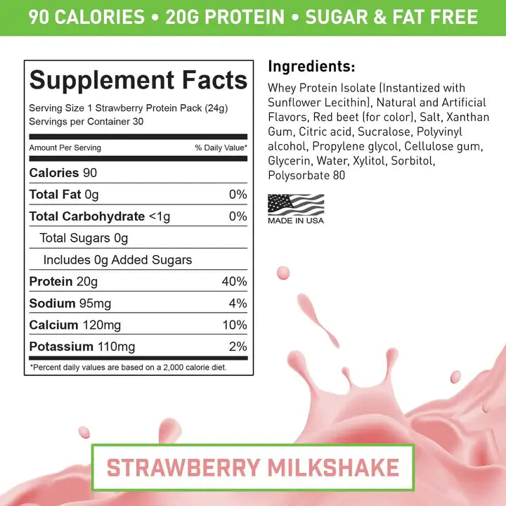 Vade Protein Packs Strawberry Milkshake - 100% Whey Isolate Protein: 30ct