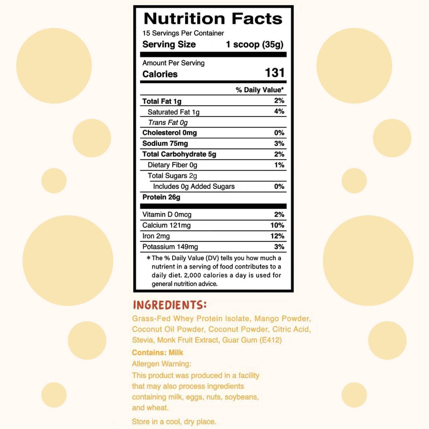 Coconut Mango Cream - Grass-fed Whey Isolate Boba Tea Protein Powder