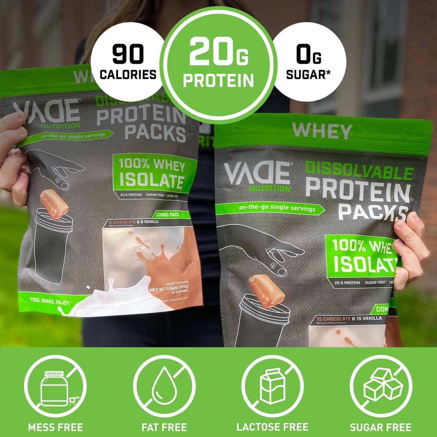 Vade Protein Packs Vanilla Milkshake - 100% Whey Isolate Protein: 30ct