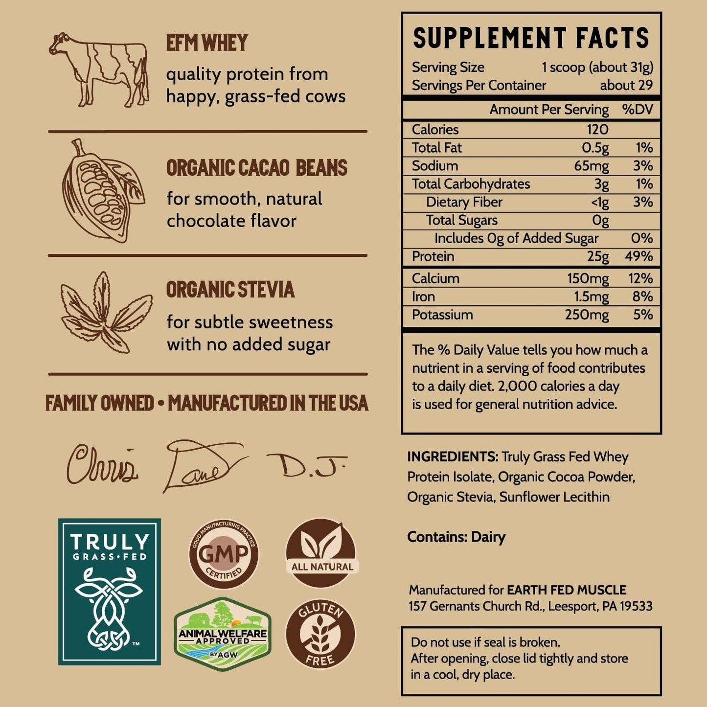 Earth Fed Ca-COW! Chocolate Grass Fed Protein