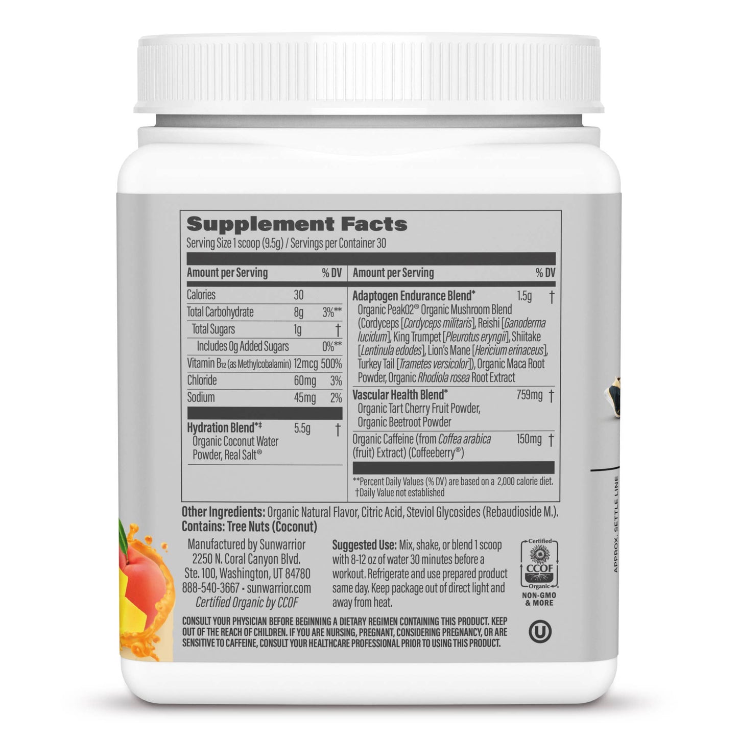 Sunwarrior Peachy Mango Active Energy Pre-Workout Powder - Hydrating