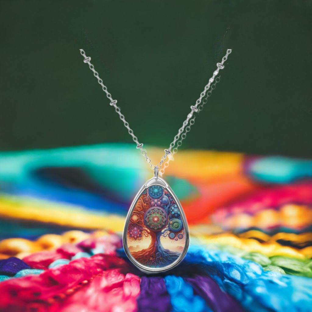 Psychedelic Tree of Life Oval Necklace