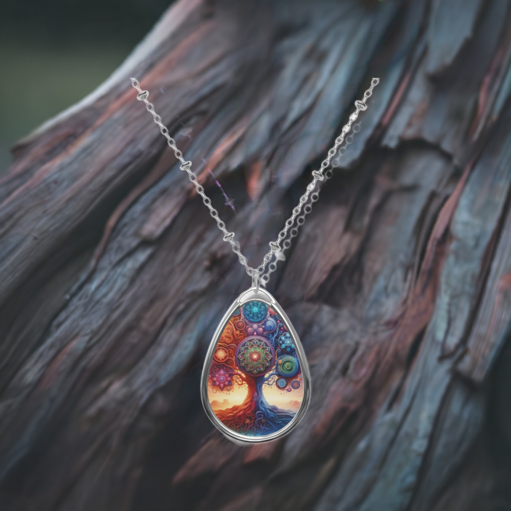 Psychedelic Tree of Life Oval Necklace