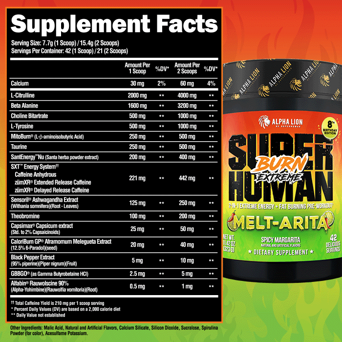 Alpha Lion SuperHuman Burn Extreme Preworkout t Melt-a-rita